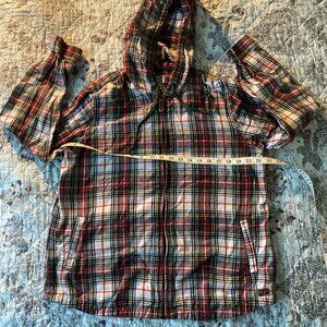 Women's Scotch Plaid Flannel Shirt, Relaxed Zip Hoodie - Red